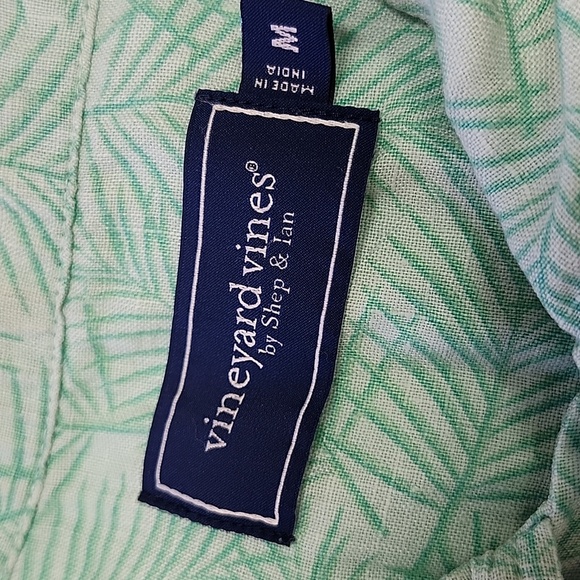 VINYARD VINES Men's Button-down Collared Shirt Light Green Leaf Pattern Linen M - Picture 6 of 8